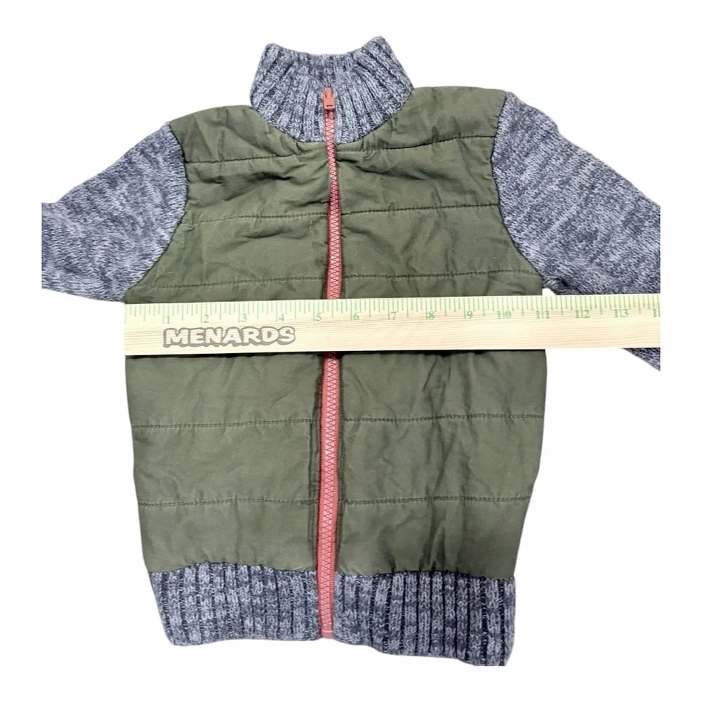 Cat & Jack Kids 3T Full Zip Quilted Knit Hybrid Jacket Olive Green Grey Sherpa‎